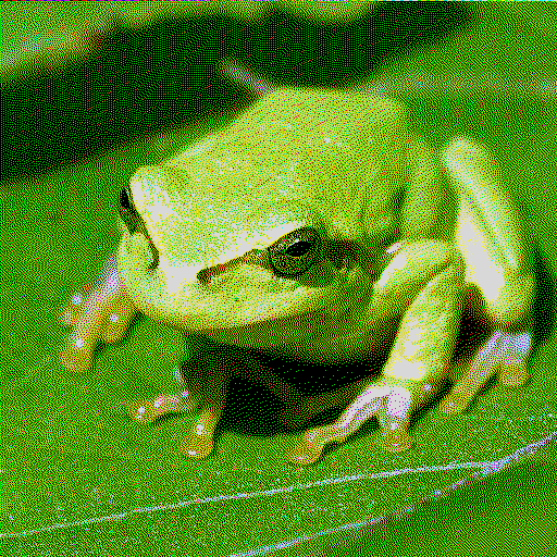 The Tree Frog sample photo, in the ZX Spectrum Palette, Blocky graphics not included.