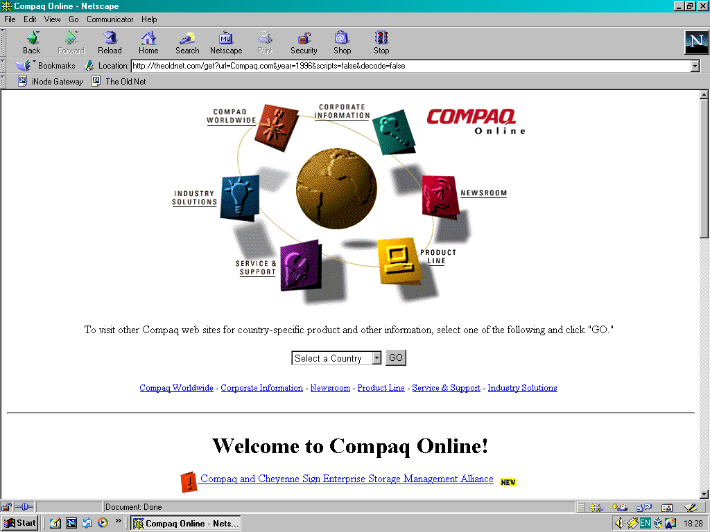 TheOldNet Showing what the Compaq Website looked like in 1996